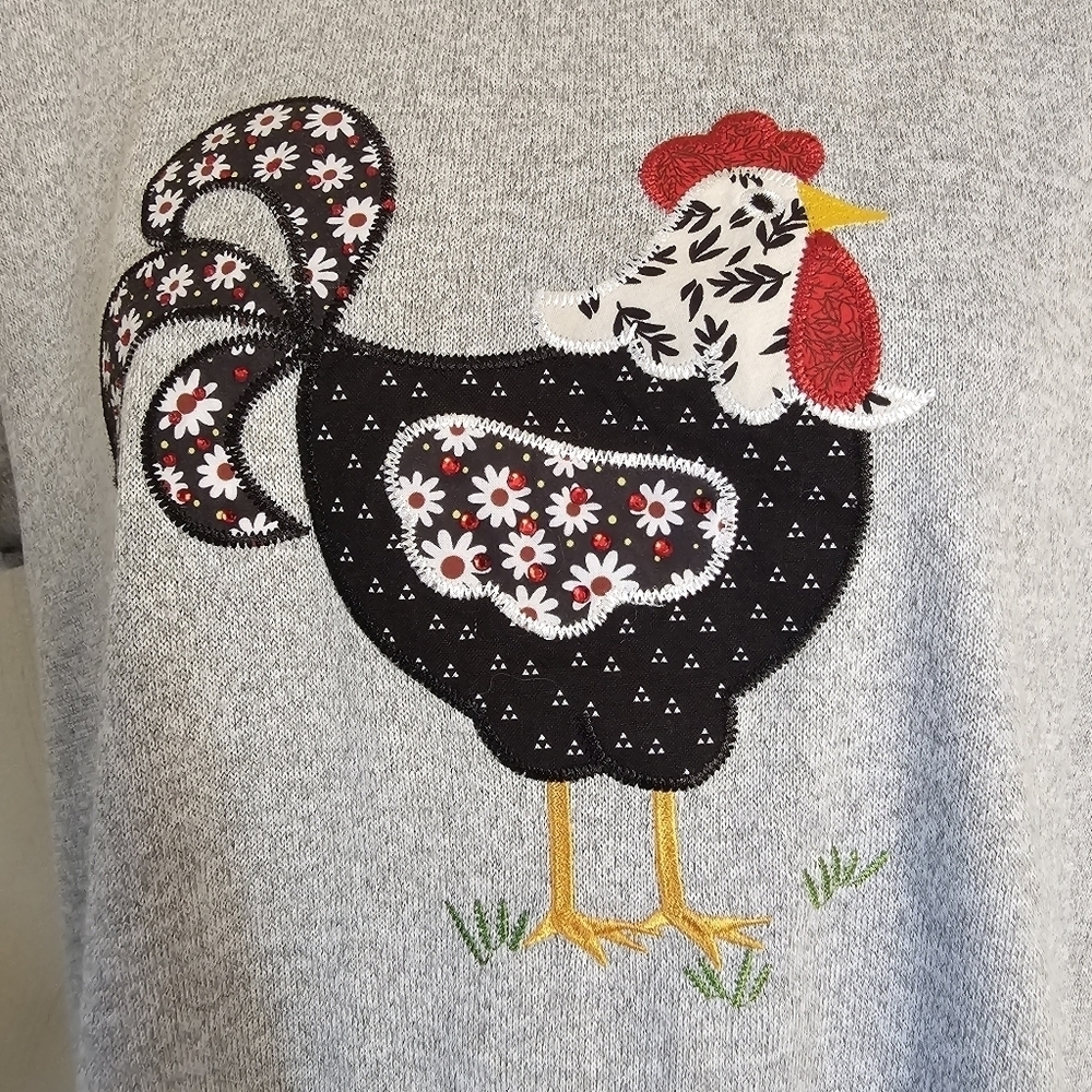 Cactus + Pearl Rooster Applique Gray Tee Size Women's Small - Picture 6 of 10